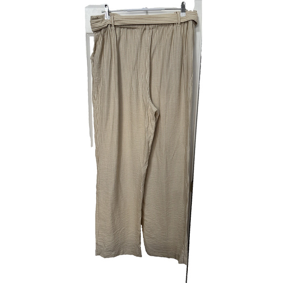 Maurices Tan White Striped Women's XL Flowy Wide Leg Baggy Pants Summer Spring - Picture 2 of 8